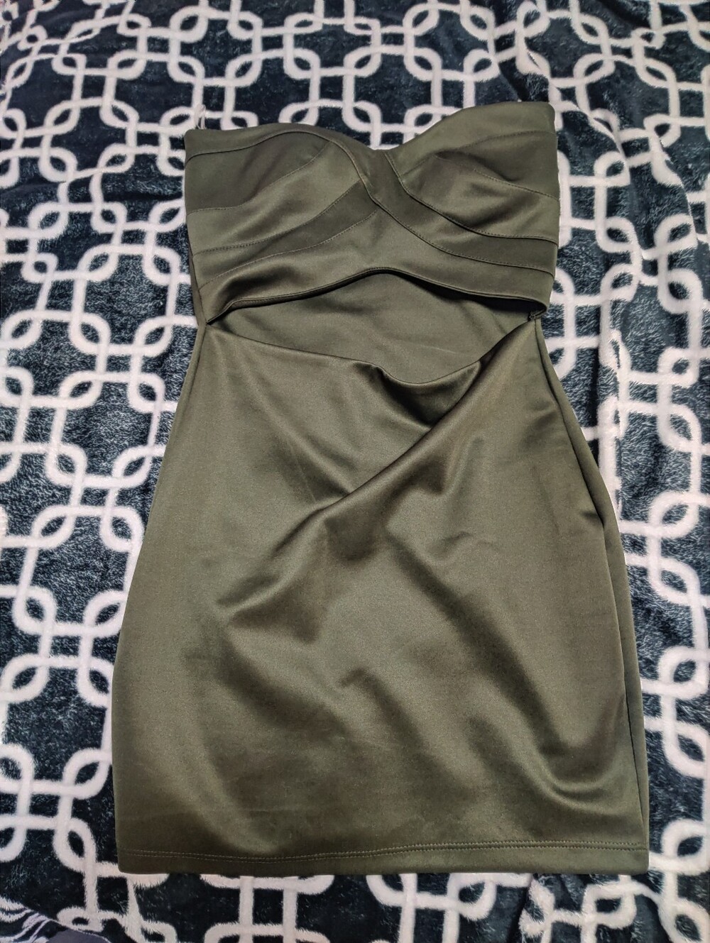 Cristina Olive Sweetheart Strapless Sleeveless Bodycon Short Dress Size L